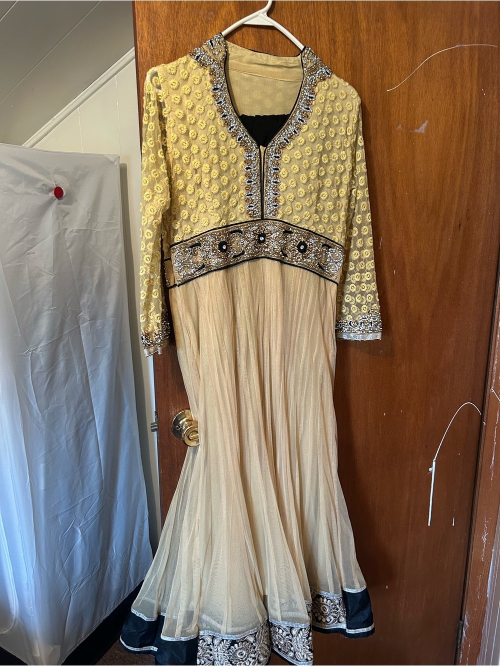 Embellished Yellow and Cream Long Women's Dress